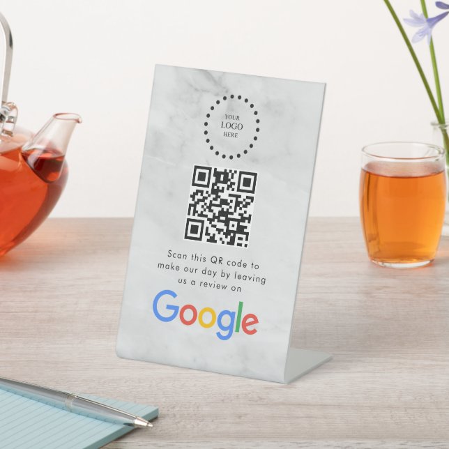Elegantes Google-Bewertungen-QR-Code-Tischschild Sockelschild (In SItu)