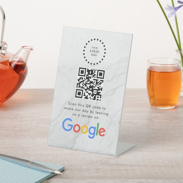 Elegantes Google-Bewertungen-QR-Code-Tischschild Sockelschild (In SItu)