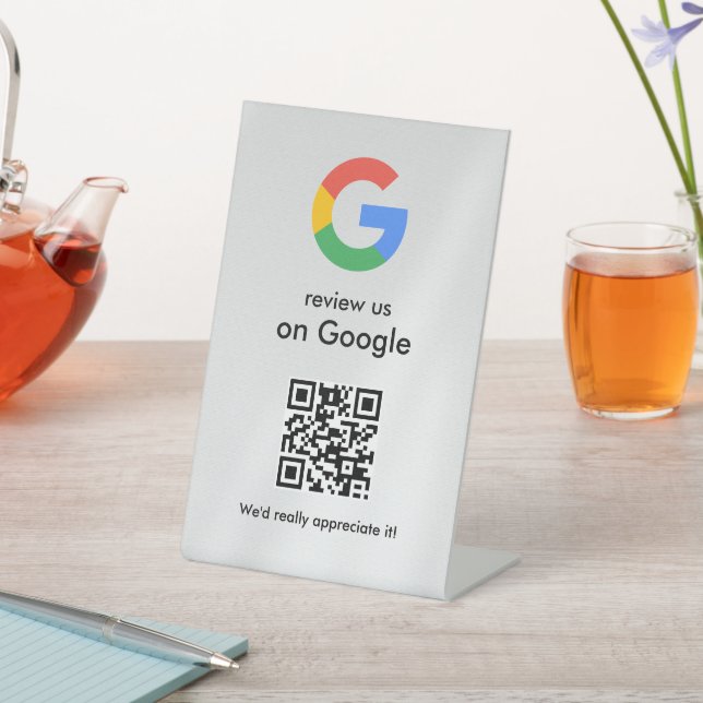 Elegantes Google-Bewertungen-QR-Code-Tischschild Sockelschild (In SItu)