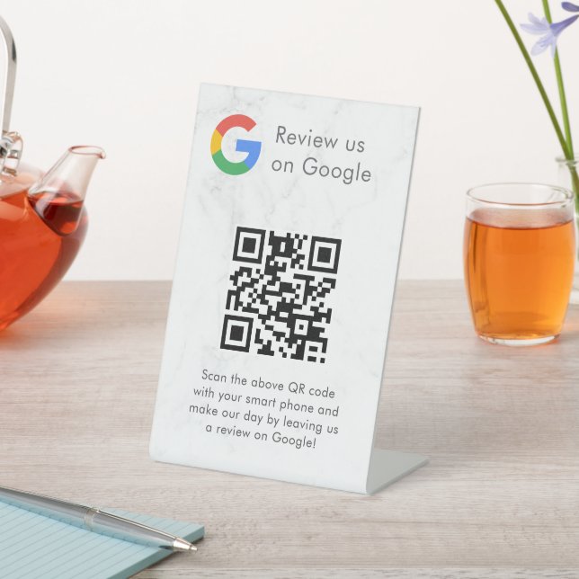 Elegantes Google-Bewertungen-QR-Code-Tischschild Sockelschild (In SItu)