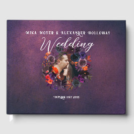 Elegantes Gothic Dark Floral Lila Foto Hochzeit Gästebuch