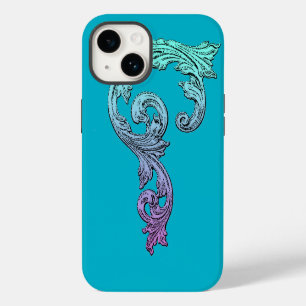 Elegantes Gothic-Design in Blau  iPhone 14 Hülle