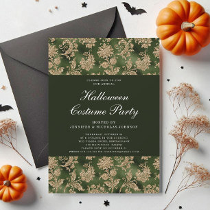 Elegantes Gothic-Grün Damast Halloween-Kostüm Einladung