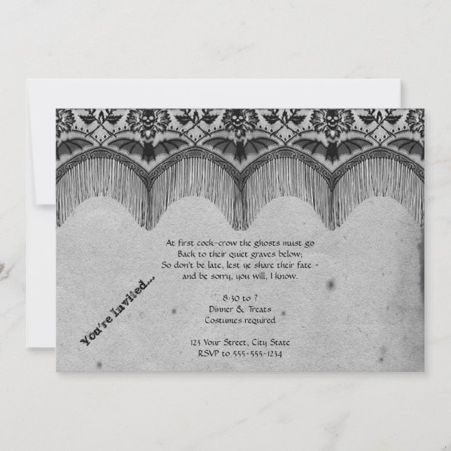 Elegantes Gothic Lace Halloween-Party Einladung (Vorderseite)