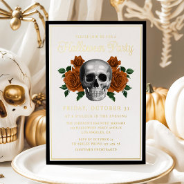 Elegantes Gotisches Blumengestein Halloween Gold Folieneinladung