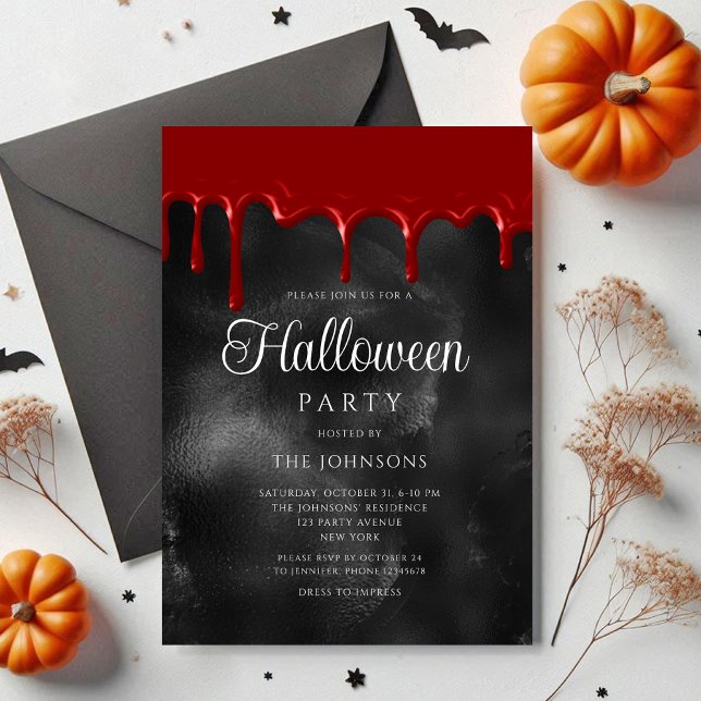 Elegantes gotisches BlütenHalloween Einladung (Elegant Gothic Blood Dripping Halloween Invitation)