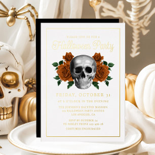 Elegantes gotisches florales Totenkopf-Halloween-G Folieneinladung