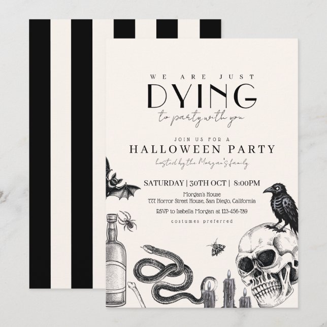 Elegantes Gotisches Halloween-Party mit Skulls Einladung (Vorne/Hinten)
