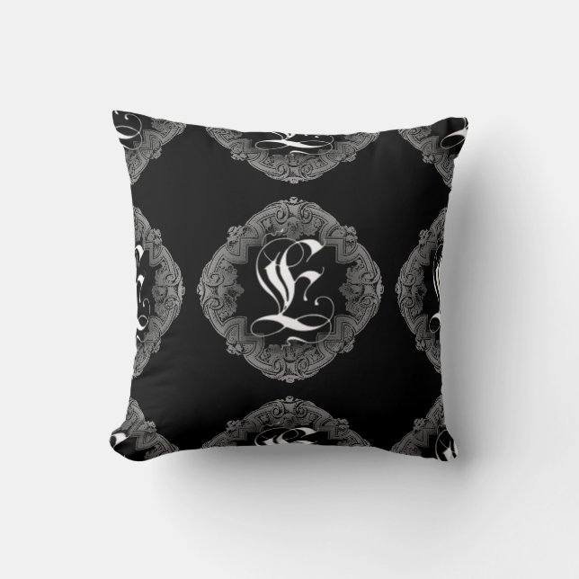 Elegantes gotisches Initial-Kissen mit E Kissen (Vorderseite)