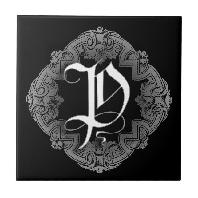 Elegantes gotisches Initial P Fliese (Vorderseite)