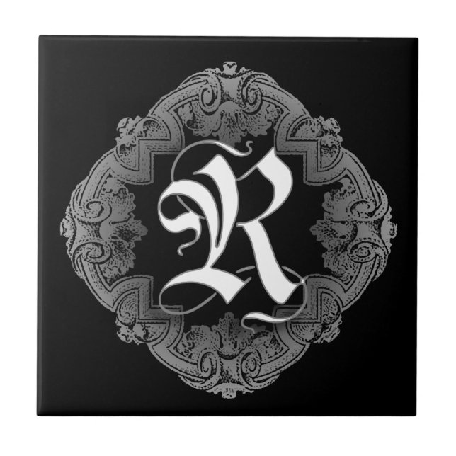 Elegantes gotisches Initial R Fliese (Vorderseite)
