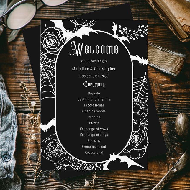 Elegantes gotisches Schwarzes Hochzeitsprogramm Programm (Von Creator hochgeladen)