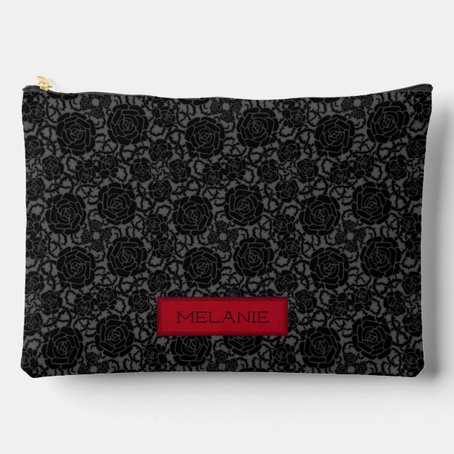 Elegantes Gotisches Schwarzes Rose Muster Personal Zubehörtasche (Vorderseite)