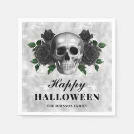 Elegantes gotisches Schwarzes Rose & Skull Happy H Serviette