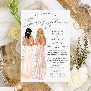 Elegantes Gown Brautparty Zwei Girls Einladung