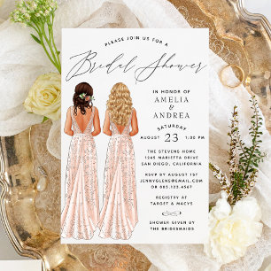 Elegantes Gown Brautparty Zwei Girls Einladung