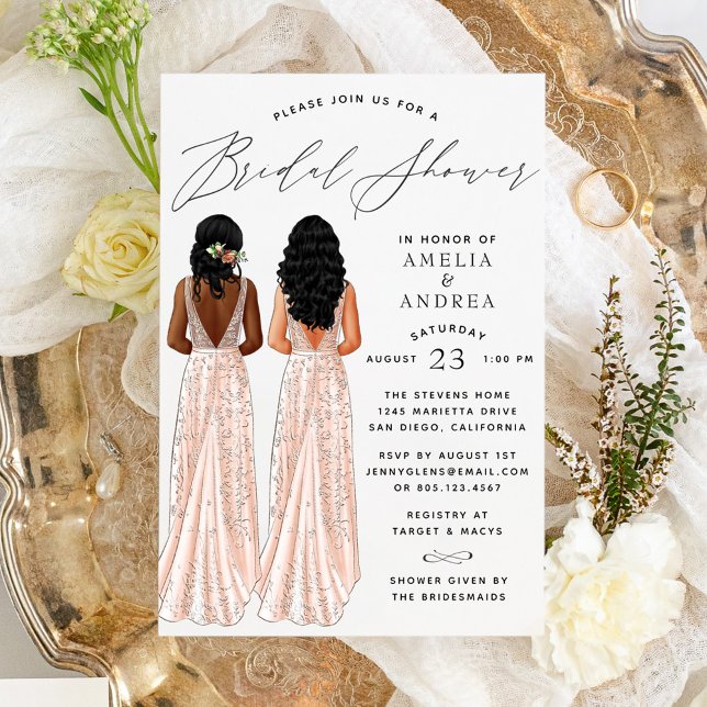 Elegantes Gown Brautparty Zwei Girls Einladung (Von Creator hochgeladen)