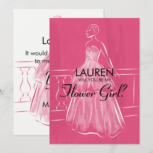 Elegantes Gown wird meine BlumenGirl-Karte sein Einladung (Vorne/Hinten)
