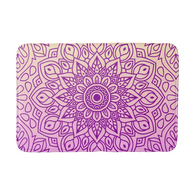 Elegantes Gradient Lila Peach Mandala Muster Badematte (Vorderseite)