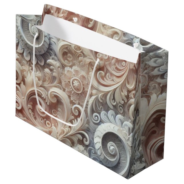 Elegantes Gradient Pastel Lace Muster Medium Gesch Große Geschenktüte (Vorderseite Schrägansicht)