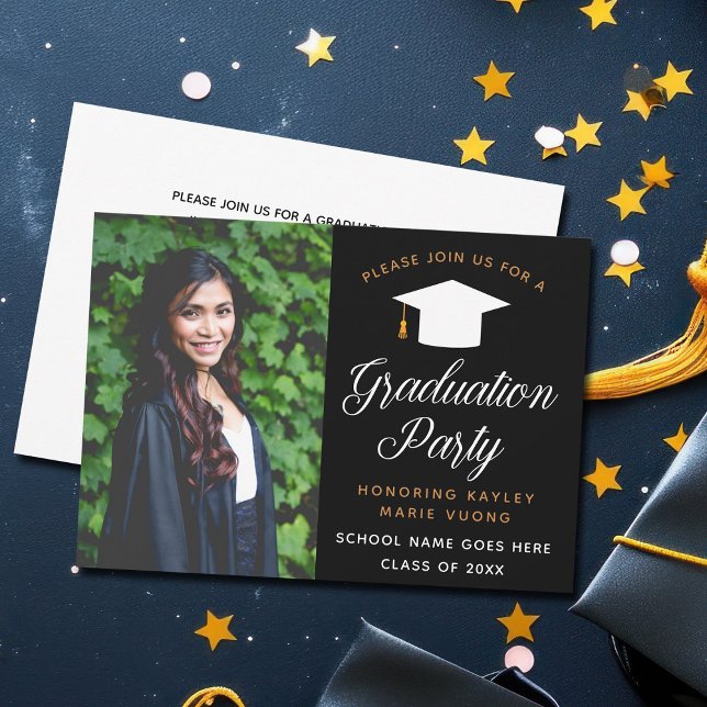 Elegantes Graduate Foto 2023 Black Graduation Part Einladung (Von Creator hochgeladen)