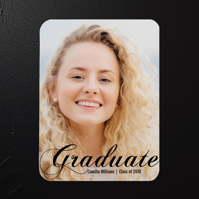 Elegantes Graduate Foto Black Blüht Script Magnet (Von Creator hochgeladen)