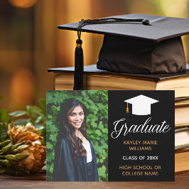 Elegantes Graduate Foto Black Gold 2025 Abschluss Ankündigung