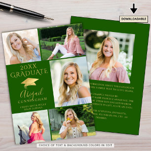 Elegantes Graduate Green Gold 6 FotoCollage Ankündigung