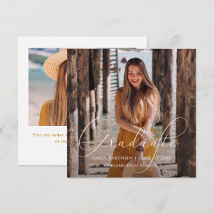 Elegantes Graduate White Script-Foto Mitteilungskarte