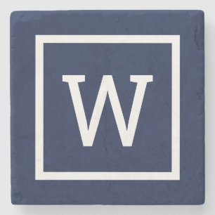 Elegantes Grafikrand-Monogramm in einfachem Navybl Steinuntersetzer