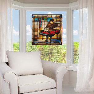 Elegantes Grand Piano Imitats Gewebtes Glas Fensteraufkleber