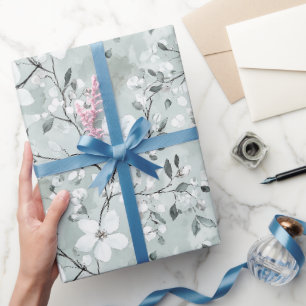Elegantes Grau Blau Weiß Blumen Brautparty Geschenkpapier