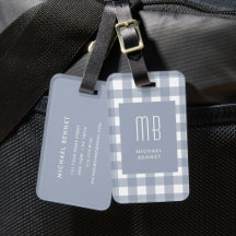 Elegantes grau-blaues Gingham-Monogramm