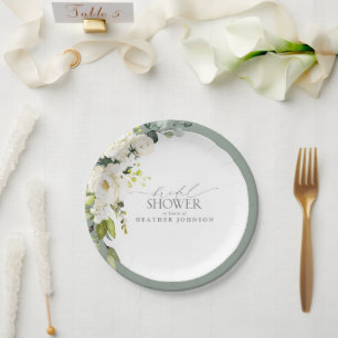 Elegantes, grau-grünes Brautparty Pappteller