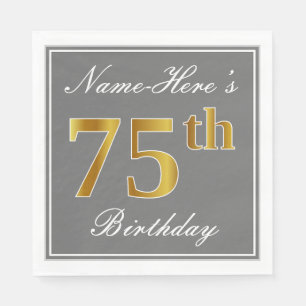 Elegantes Grau, Imitat-Gold75. Geburtstag; Serviette
