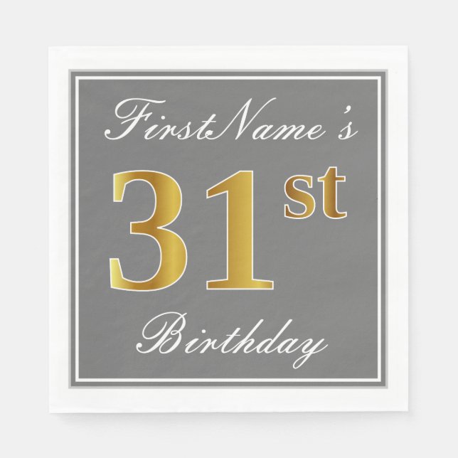 Elegantes Grau, Imitate Gold 31. Geburtstag; Indiv Serviette (Vorderseite)