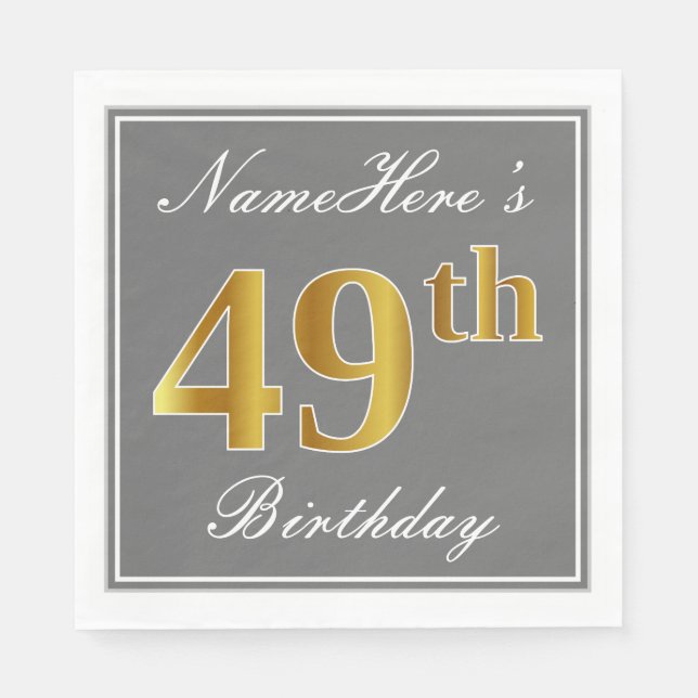 Elegantes Grau, Imitate Gold 49. Geburtstag; Indiv Serviette (Vorderseite)