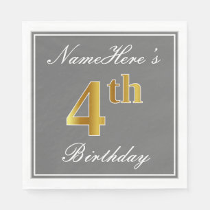 Elegantes Grau, Imitate Gold 4. Geburtstag + Indiv Serviette