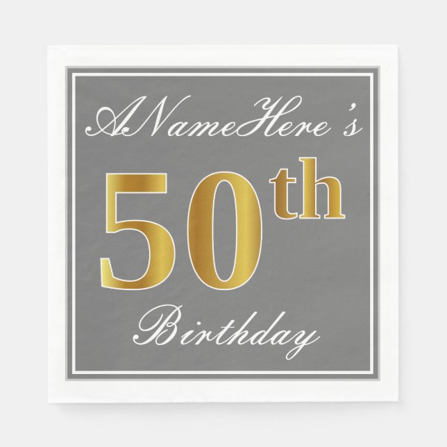 Elegantes Grau, Imitate Gold 50. Geburtstag; Indiv Serviette (Vorderseite)