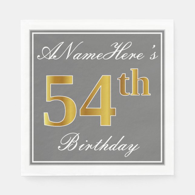 Elegantes Grau, Imitate Gold 54. Geburtstag; Indiv Serviette (Vorderseite)
