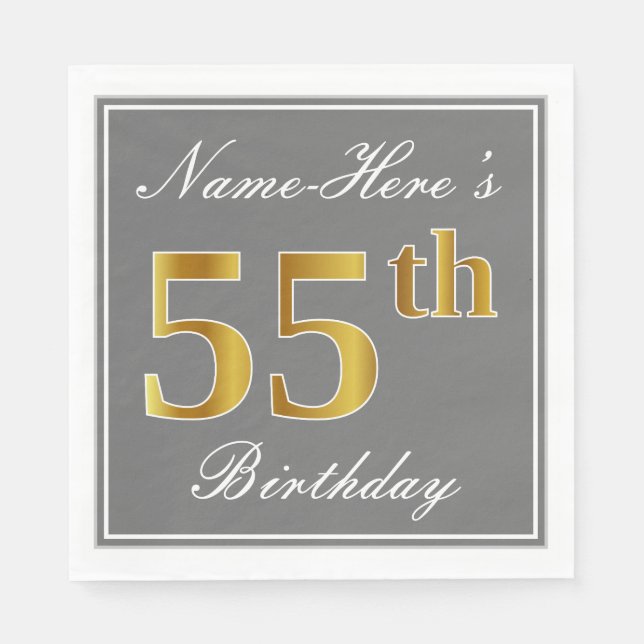Elegantes Grau, Imitate Gold 55. Geburtstag; Indiv Serviette (Vorderseite)