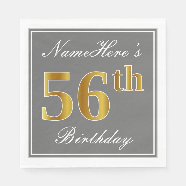 Elegantes Grau, Imitate Gold 56. Geburtstag; Indiv Serviette (Vorderseite)