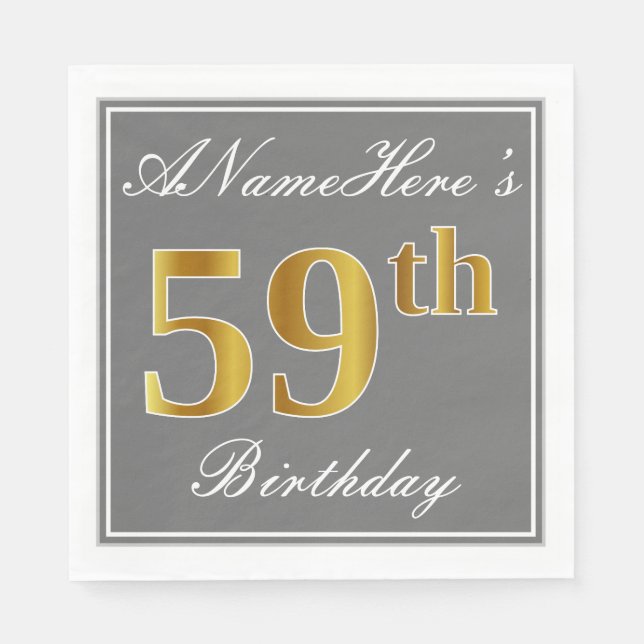 Elegantes Grau, Imitate Gold 59. Geburtstag; Indiv Serviette (Vorderseite)