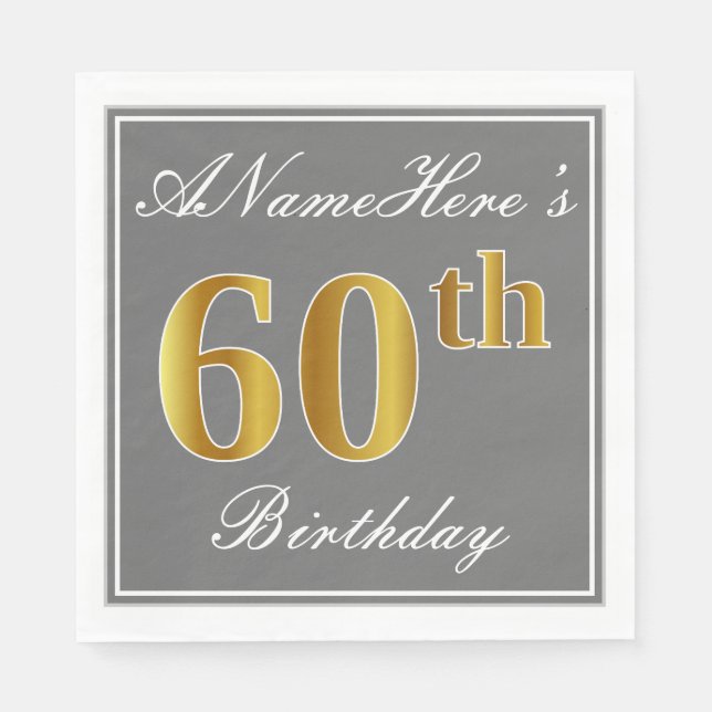 Elegantes Grau, Imitate Gold 60. Geburtstag; Indiv Serviette (Vorderseite)