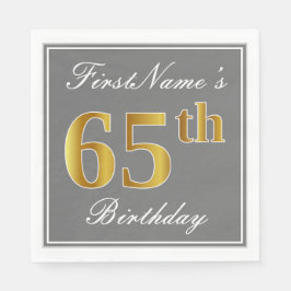 Elegantes Grau, Imitate Gold 65. Geburtstag; Indiv Serviette