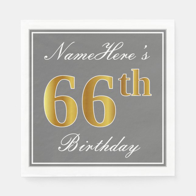 Elegantes Grau, Imitate Gold 66. Geburtstag; Indiv Serviette (Vorderseite)