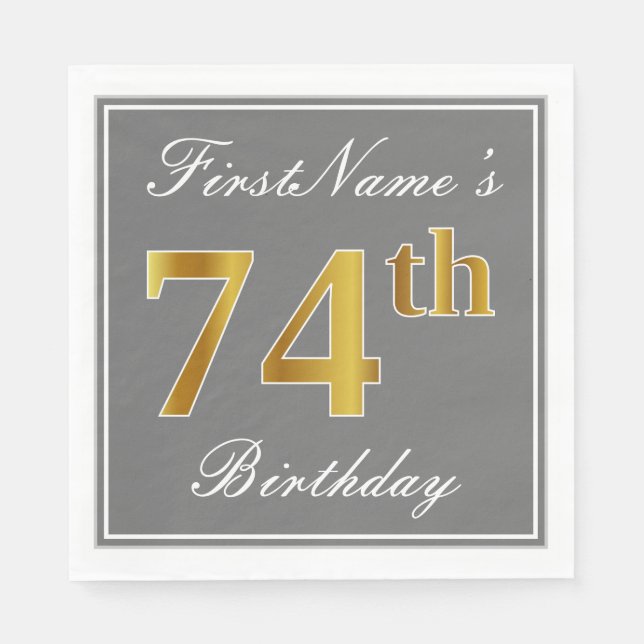 Elegantes Grau, Imitate Gold 74. Geburtstag; Indiv Serviette (Vorderseite)