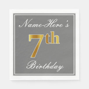 Elegantes Grau, Imitate Gold 7. Geburtstag + Indiv Serviette