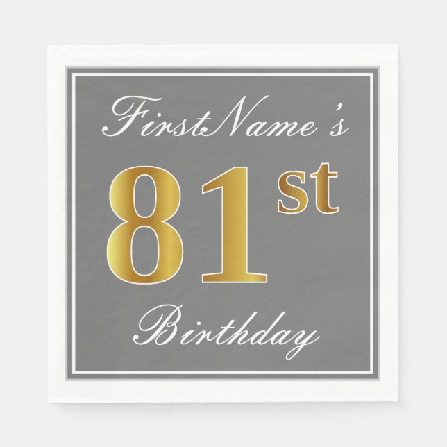 Elegantes Grau, Imitate Gold 81. Geburtstag; Indiv Serviette (Vorderseite)