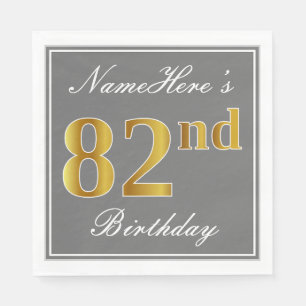 Elegantes Grau, Imitate Gold 82. Geburtstag; Indiv Serviette